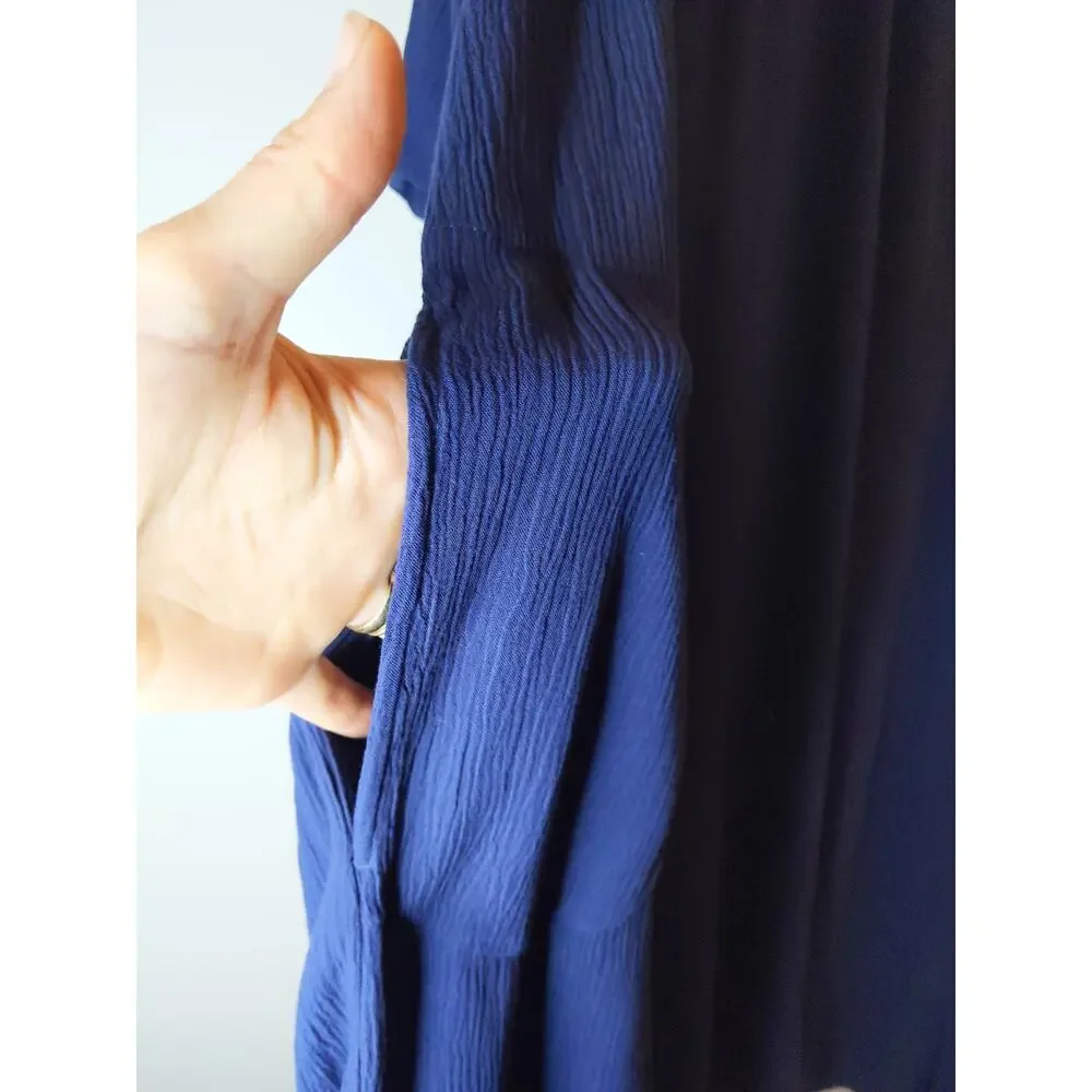 Soft Surroundings Navy Cold Shoulder Ruffle Tie Sleeve Dress Plus Size 3X Boho - Picture 3 of 13